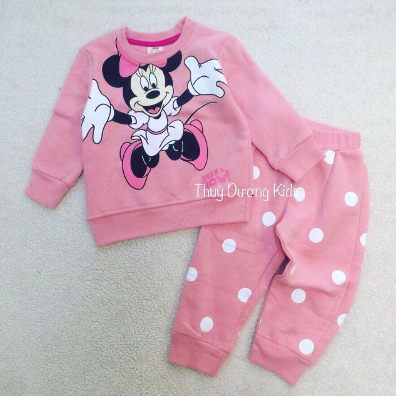 Bộ nỉ bông Minnie 2 mẫu xuất dư cho bé gái 1-6y phom nhỏ