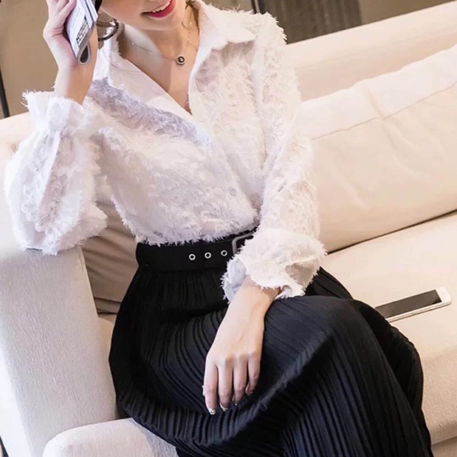 Set chân váy nhún áo buộc nơ