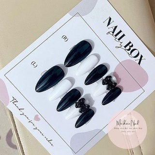 Nail box trắng đen mie shine móng up thiết kế phối nơ basic