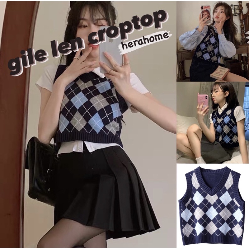 ÁO GILE LEN CROPTOP KẺ SỌC