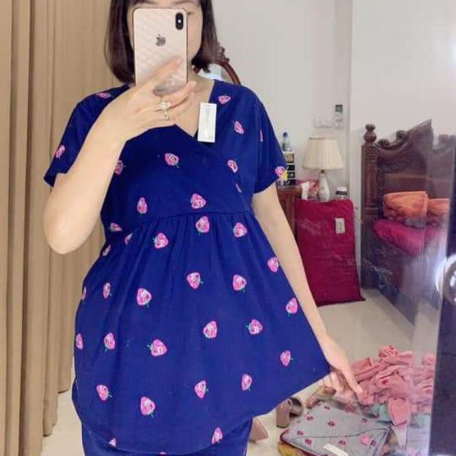 Bộ đồ bầu mặc nhà và sau sinh NGỐ thun cotton (có vạt chéo co bé ti)