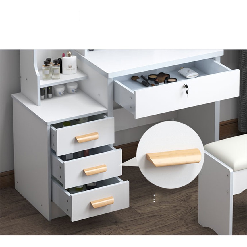 Bộ bàn trang điểm cá nhân kết hợp ghế và gương kéo thông minh, Bàn trang điểm gỗ kèm kệ sách đa năng | BigBuy360 - bigbuy360.vn