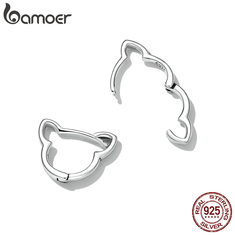 Set bông tai BAMOER bằng bạc 925 hình mèo đơn giản dễ thương
