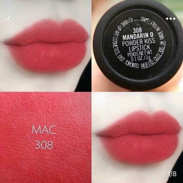 Son lì MAC Powder Kiss màu hồng cam san hô #308 Mandarin O