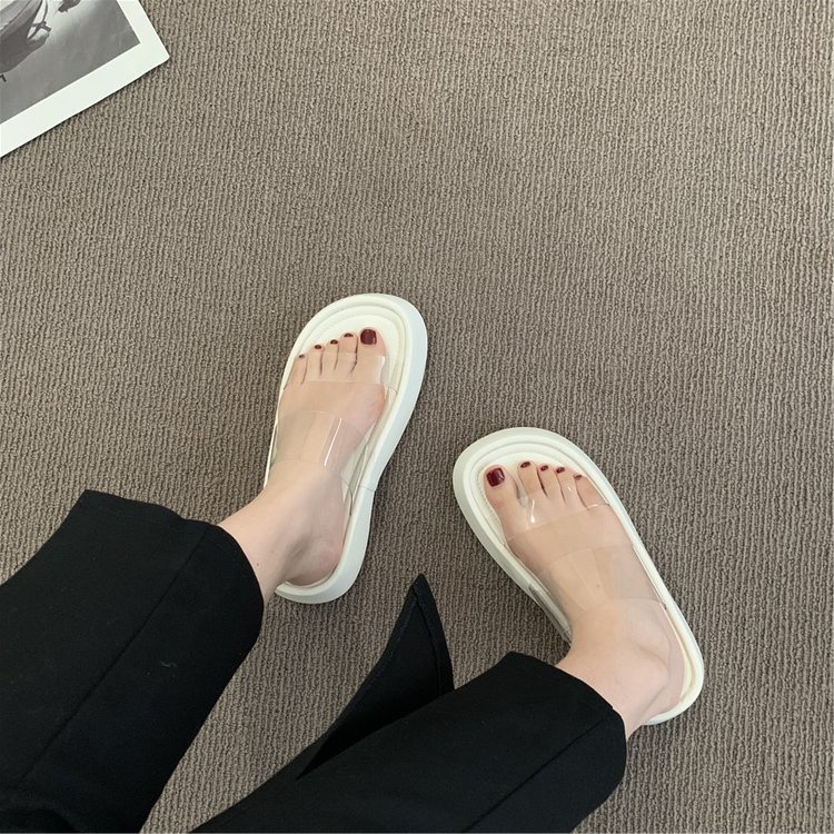 Dép Sandal Hở Ngón Mũi Tròn Quai Trong Suốt Màu Trơn Thoải Mái Thời Trang
