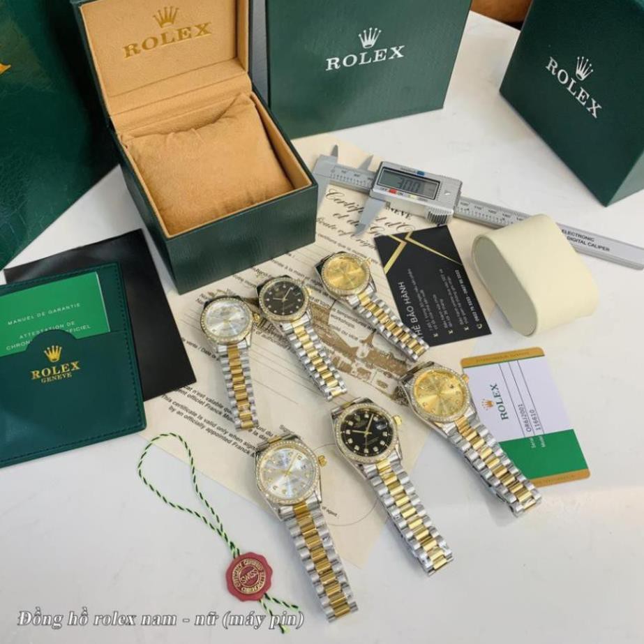 (Thẻ bảo hành 12 tháng) Đồng hồ nam nữ Rolex - unisex viền đá dây kim loại chống nước -rolex.vienda