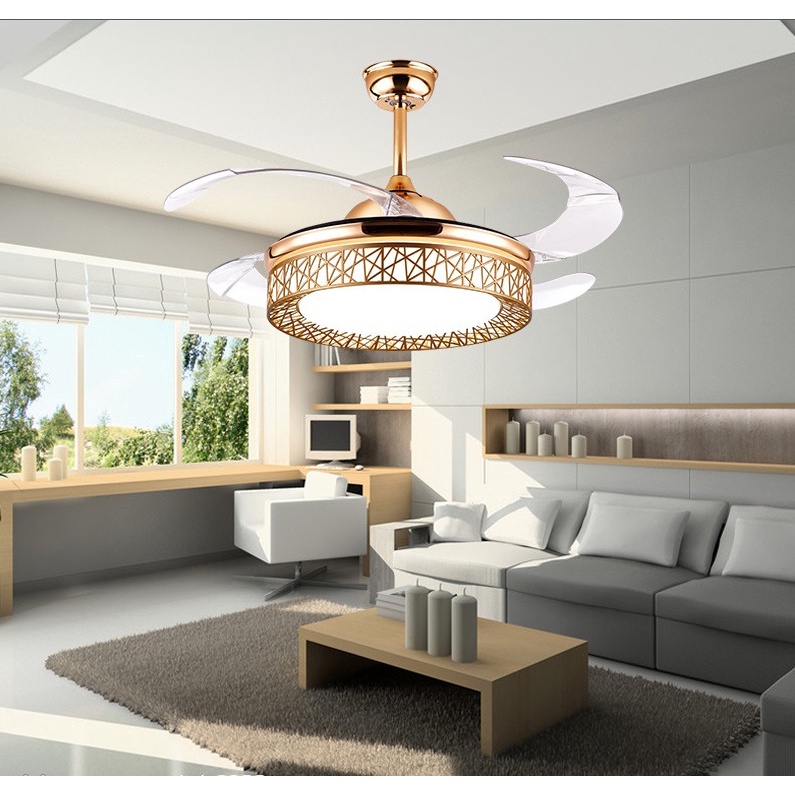 Đèn Quạt Trần Giấu Cánh Cụp Xòe Cao Cấp Động cơ DC  6 cấp độ gió