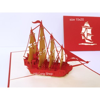 Thuyền 10 ( 4 cánh )- Boat - Thiệp 3D ( bìa đỏ )