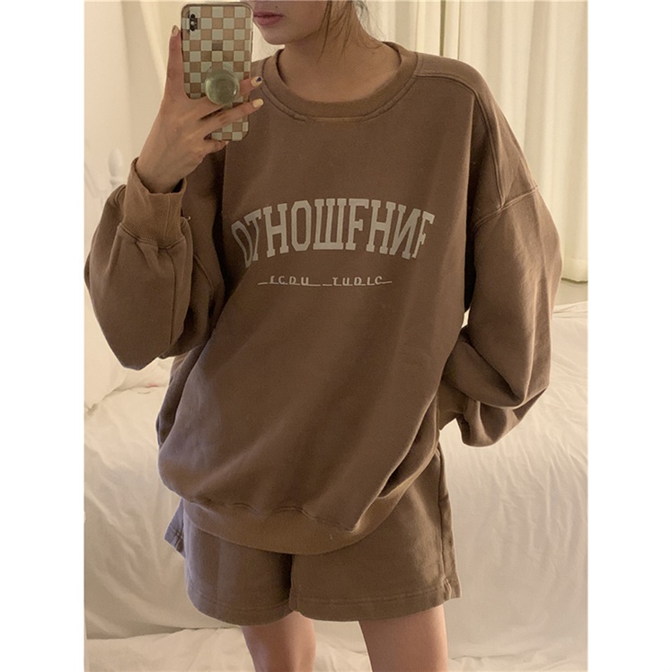 SQ013 - Bộ quần áo nỉ thể thao form rộng đùi sooc OTHOWEHNE tay bo oversite, Set áo hoodie sweater dài tay và quần short