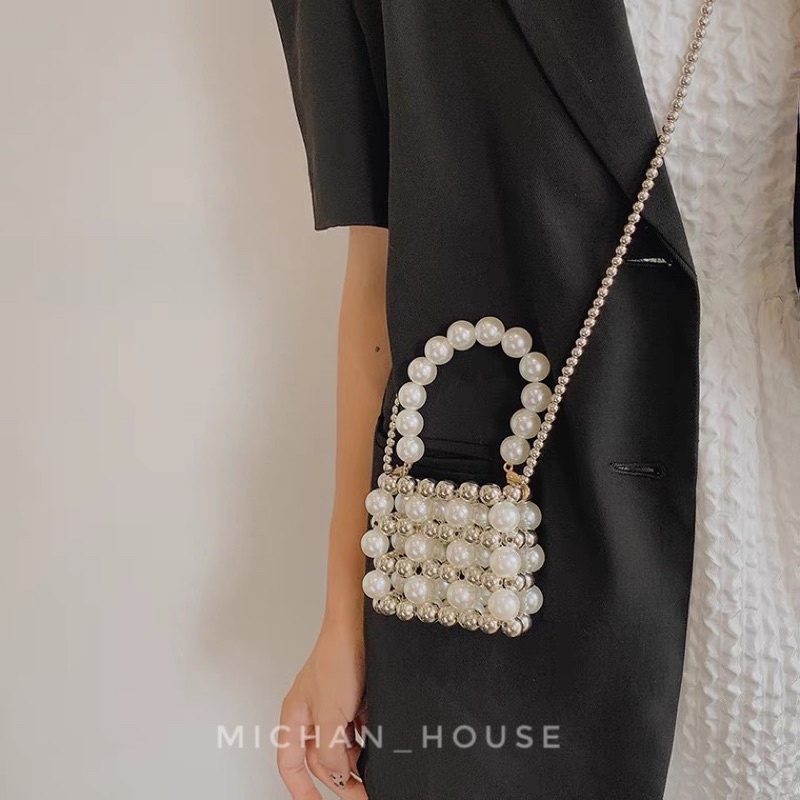 Túi xách dự tiệc, Túi mini đính ngọc trai nhân tạo đi du lịch cho các bán nữ