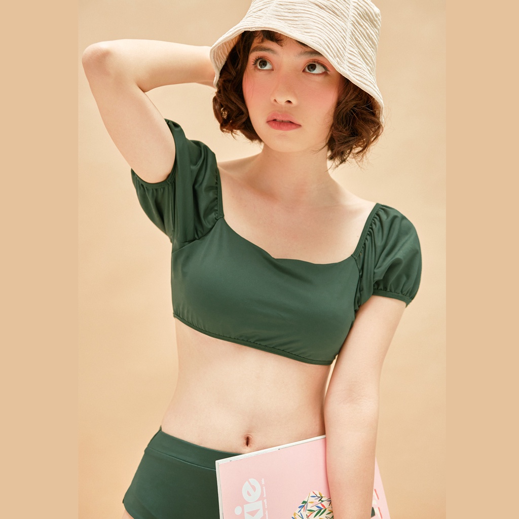 BLEUBIRD Bộ bơi 2 mảnh bikini xanh oliu có tay bồng SWIMWEAR 2 | BigBuy360 - bigbuy360.vn