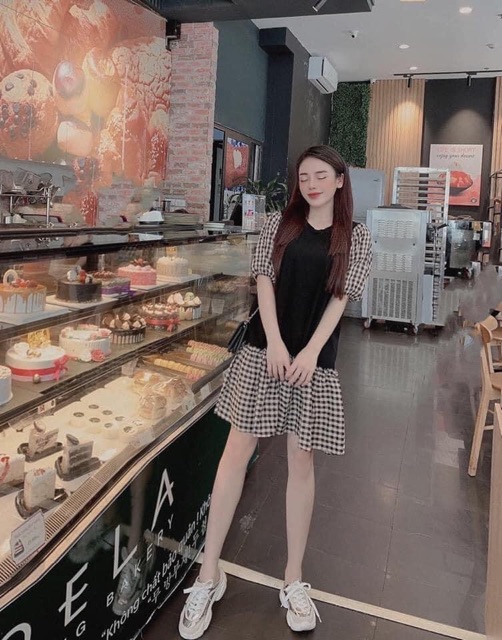 Đầm suông phối caro Bigsize 60-90 ký, thời trang nữ dành cho khách ngoại cỡ