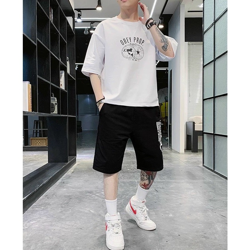 Bộ Thể Thao Nam-BN288- Bộ Quần Áo Thun Nam Tay Ngắn Màu Đen In Logo Chất Thun Cao Cấp - XUONGMAYTHAOPHAM