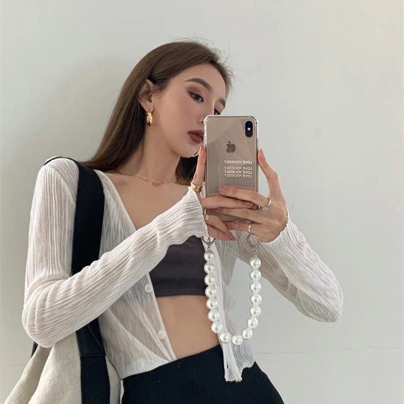 Áo Khoác cardigan Dệt Kim Mỏng Tay Dài Cổ Chữ v Chống Nắng Thời Trang Mùa Hè Cho Nữ