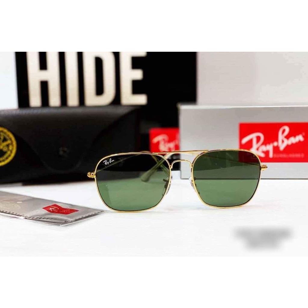 Kính mát chính hãng Rayban Caravan RB3136 001 55 và RB3136 001 58 mắt vuông màu mắt green lense classic