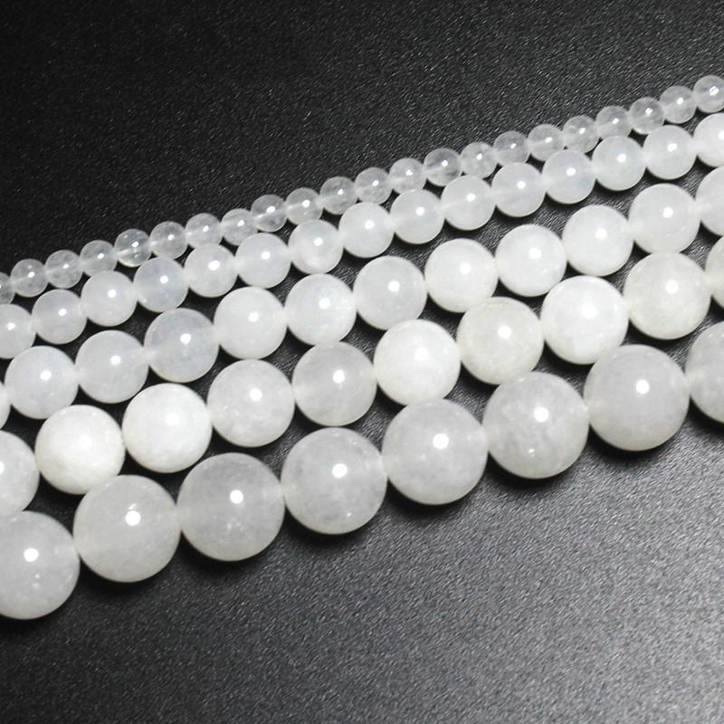 Dây Chuỗi Hạt Đá Trắng Tự Nhiên 4 / 6 / 8 / 10 / 12 mm Dùng Làm Trang Sức