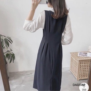 Đầm phối sơ mi trắng cột nơ