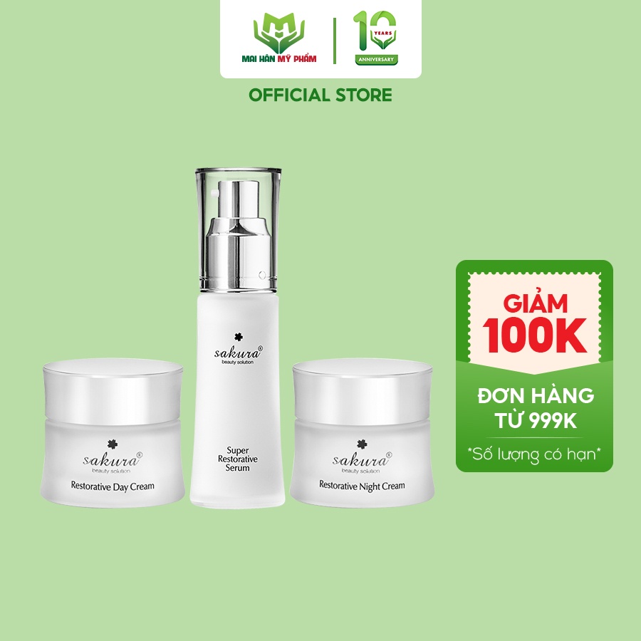 Bộ sản phẩm phục hồi da chống lão hoá Sakura Restorative (combo 3 sản phẩm)