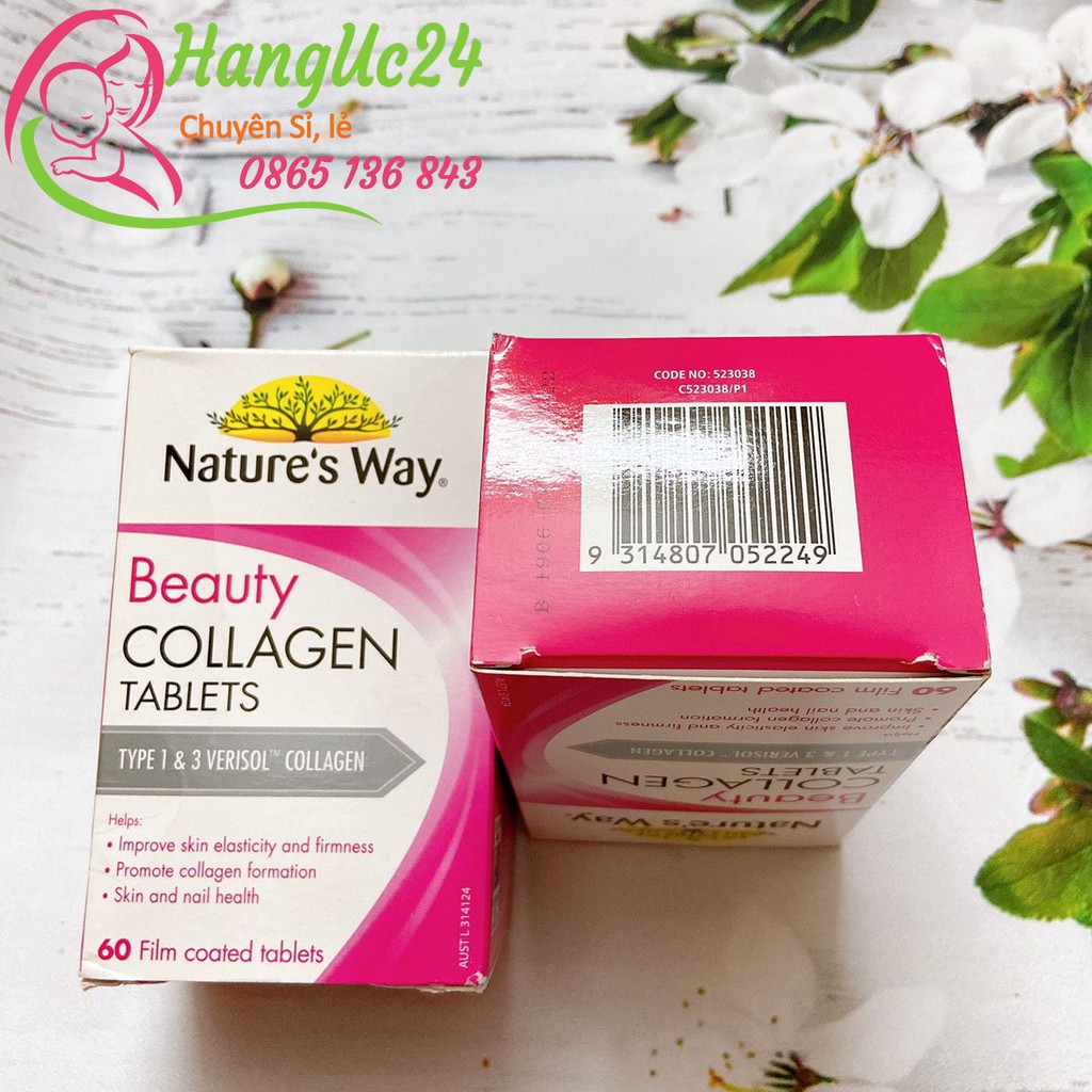 Viên uống đẹp da, tóc Collagen Nature's Way của Úc, 60 viên - Beauty Collagen Booster Natures Way - Đủ bill Chemist