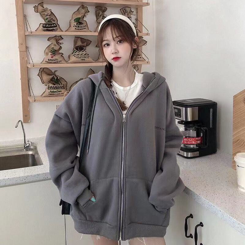 Áo Khoác Cardigan Có Mũ Trùm Dày Dặn Màu Sắc Đơn Giản Phong Cách Harajuku Hàn Quốc Cho Nữ