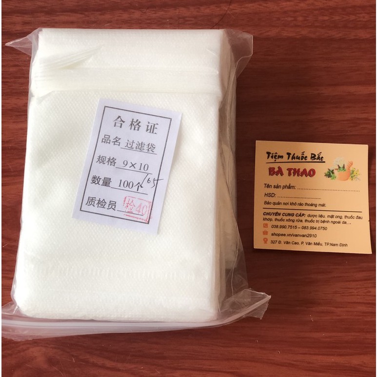 Set 100 túi lọc trà, thảo dược, cà phê LOẠI 1- vải không dệt, có dây rút, chất lượng cao
