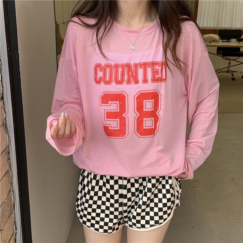 SUXI Áo Thun Tay Dài Cổ Tròn In Chữ Thời Trang Dành Cho Nữ