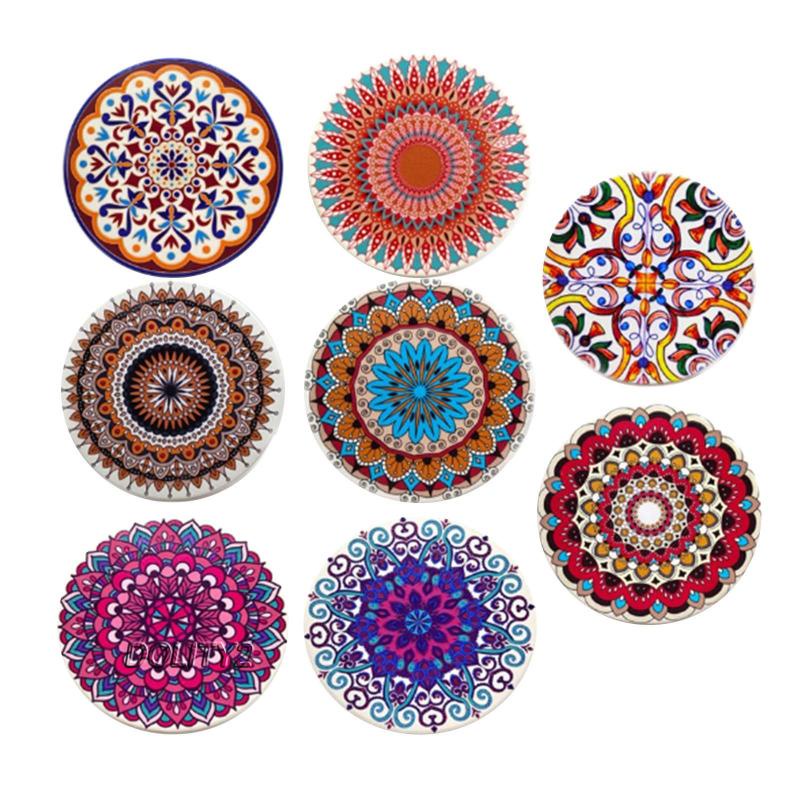 Bộ 8 đế lót ly hình tròn bằng sứ + giá đỡ tiện dụng cho nhà bếp