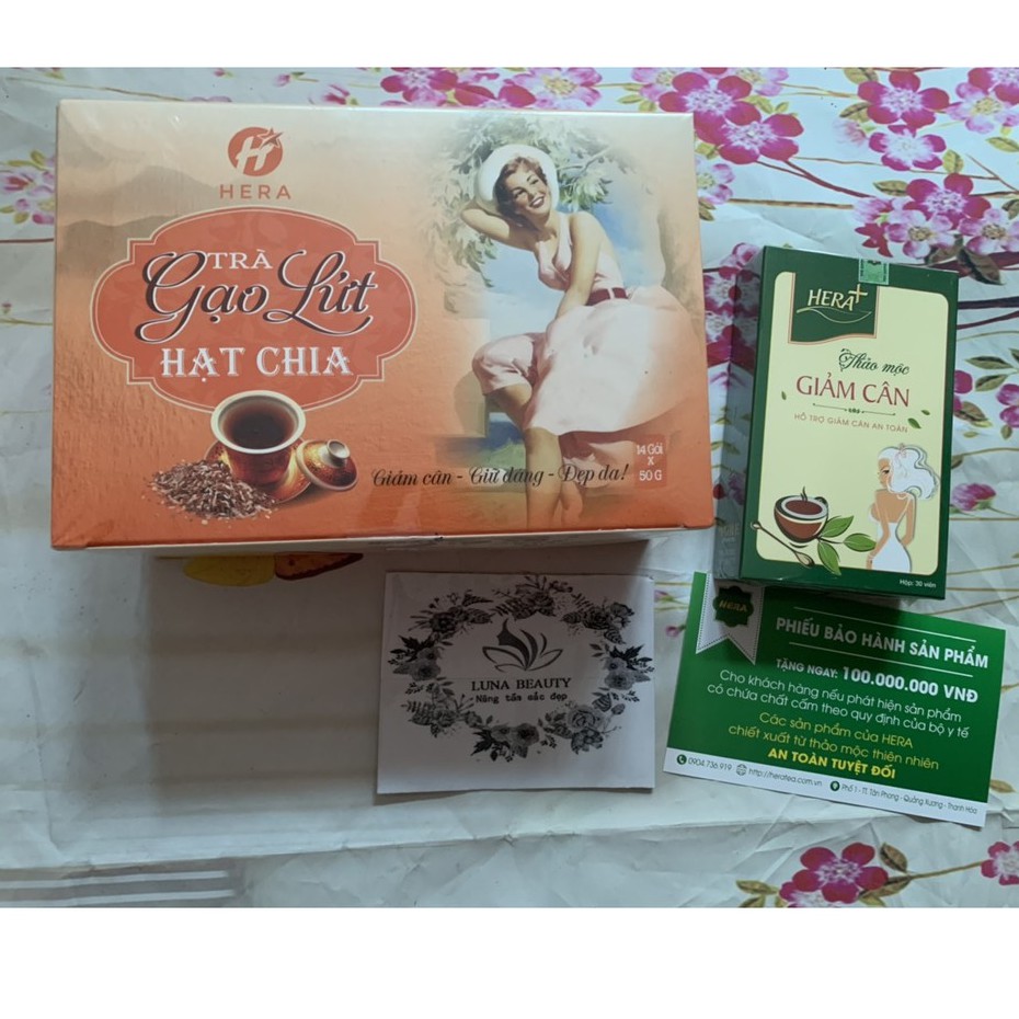 Combo TRÀ GIẢM CÂN HERA PLUS và TRÀ GẠO LỨT HẠT CHIA  HERA KÈM PHIẾU BẢO HÀNH [ Rẻ+Đẹp+ Video]