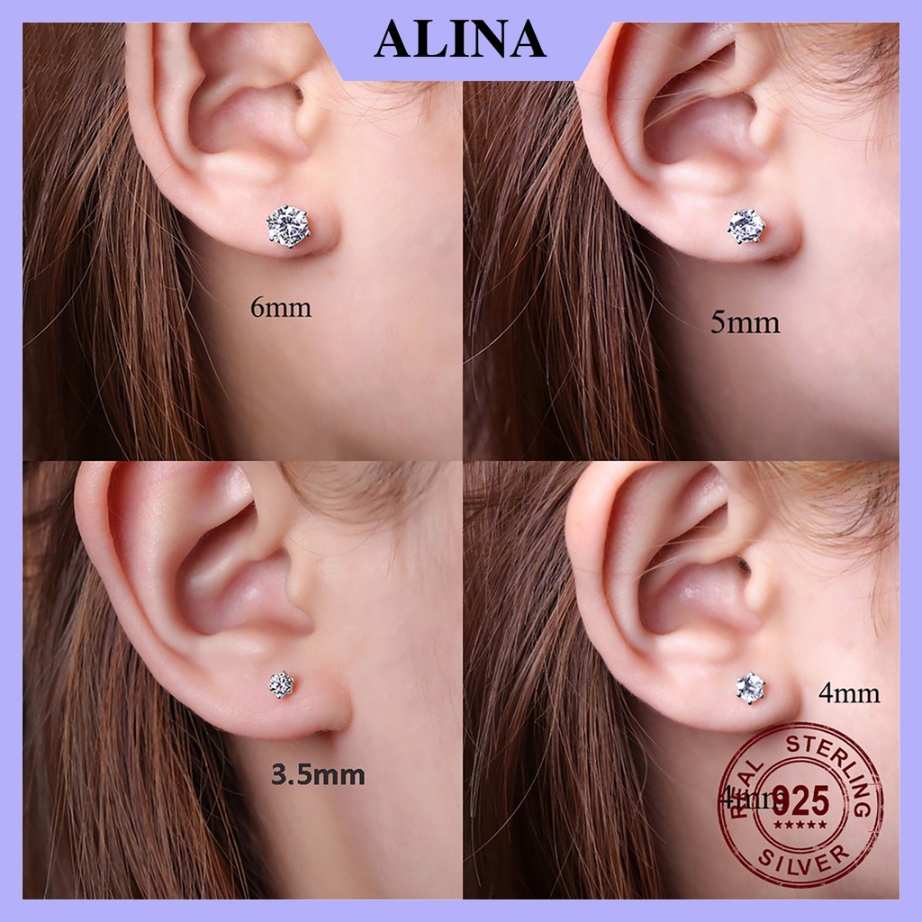 Bông Tai Bạc Đá CZ 6A Chuẩn 120 Lát Cắt Siêu Lấp Lánh 6 Chấu Chắc Chắn Khuyên Nụ Đơn Giản Nổi Bật Nam Nữ 0919