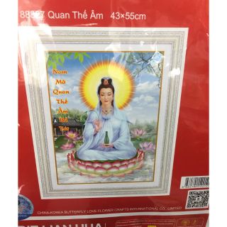 Tranh thêu chữ thập phật bà quan thế âm bồ tát kt 43*55cm hình thật