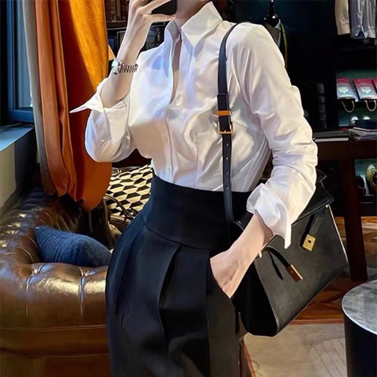 HAPPY HOMLIV Set Áo Sơ Mi Dáng Rộng + Chân Váy Ôm Phong Cách Hepburn Dành Cho Nữ