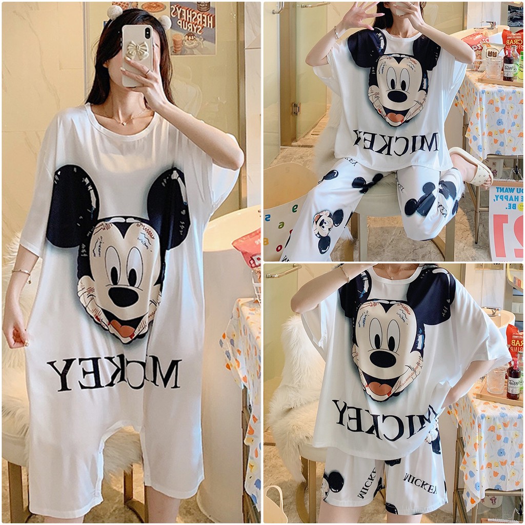Hàng cao cấp- Bộ mặc nhà vải lụa băng in hoạt hình chuột Mickey dễ thương - Hàng Quảng Châu cao cấp - Ngân Dali- Có hìn