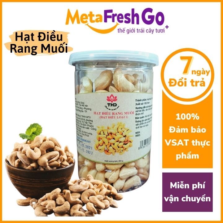 Hạt Điều Rang Muối Nguyên Hạt THD Loại 1 Thơm Ngon Giòn Ngậy, Heathy, Hỗ Trợ Giảm Cân - 250g | Meta Freshgo