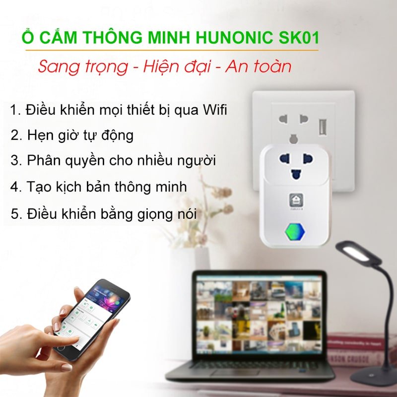 Ổ cắm thông minh Hunonic SK0 Điều khiển từ xa qua điện thoại