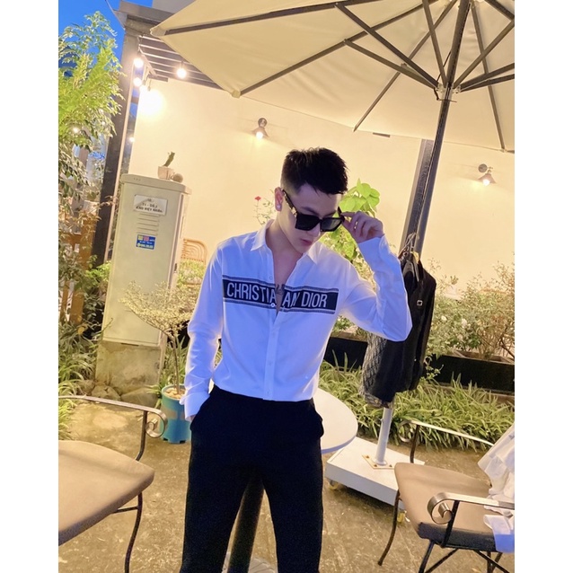 Áo sơ mi trắng nam CD dài tay phối dập vạch chữ ngực đơn giản chất vải lụa mềm mịn cao cấp SM44P