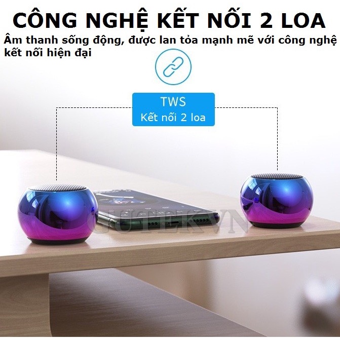 Loa bluetooth mini không dây nghe nhạc kết nối được 2 loa Gutek Y3 âm thanh hay vỏ kim loại nhiều màu