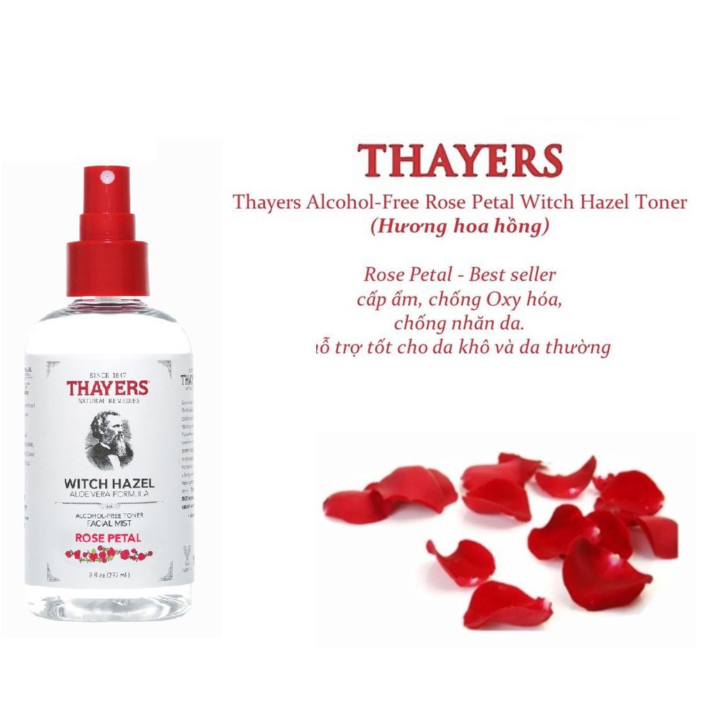 Nước Hoa Hồng Không Cồn Dạng Xịt Thayers Toner Facial Mist 237ml