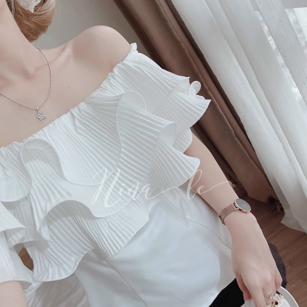 Sét bộ đồ nữ áo dập ly xếp tầng xòe bèo ( có mút ngực ) siêu xinh kèm chân váy tôn dáng thời trang đi chơi dạo phố