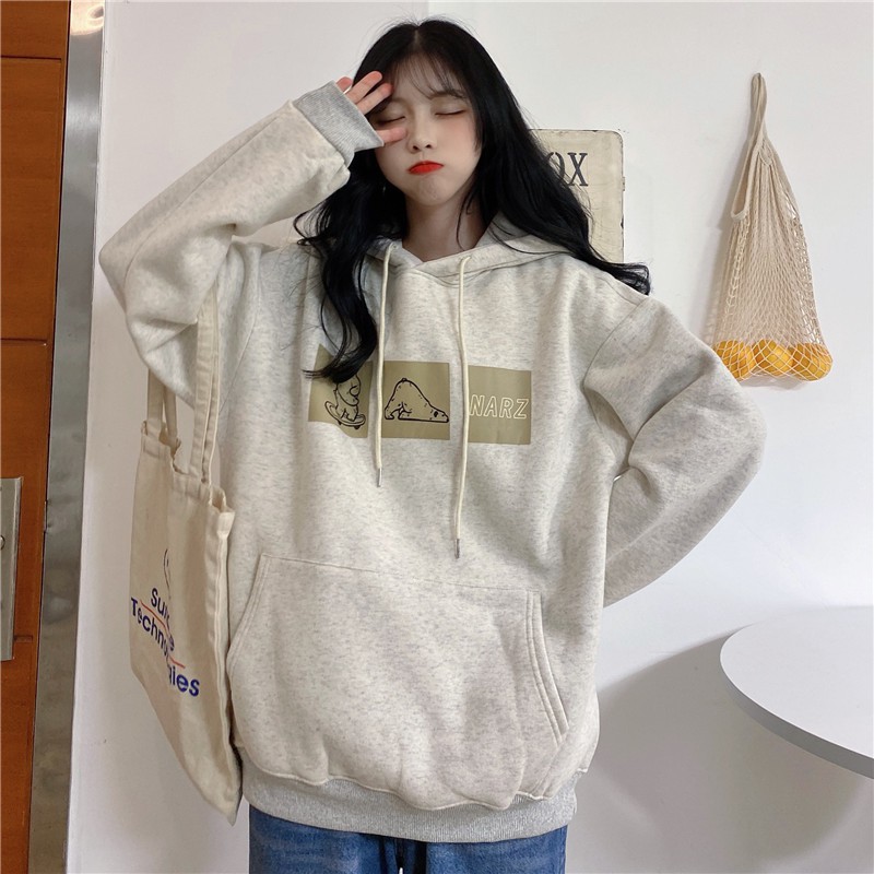 Áo hoodie form rộng nữ màu trắng đen chất đẹp hàng quảng châu BST áo thu đông unisex Ulzzang 2020