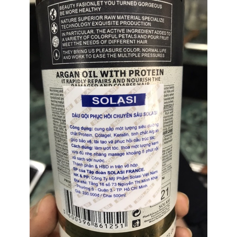 Dầu gội dưỡng ẩm phục hồi SOLASI  Protein Argan oil 500ml