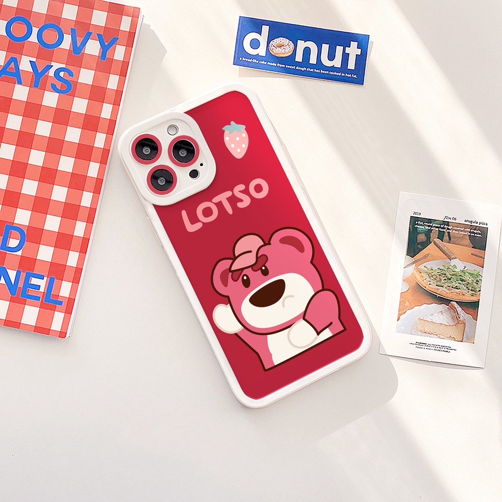 Ốp lưng iphone Gấu Lotso bóng cạnh vuông 6/6plus/6s/6splus/7/7plus/8/8plus/x/xs/11/12/13/14/pro/max/promax/plus