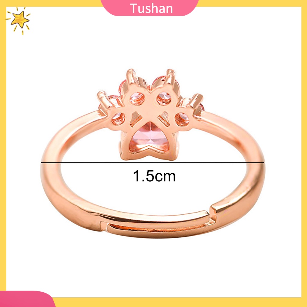 Nhẫn Hợp Kim Hình Dấu Chân Mèo Đính Đá Xinh Xắn Cho Nữ