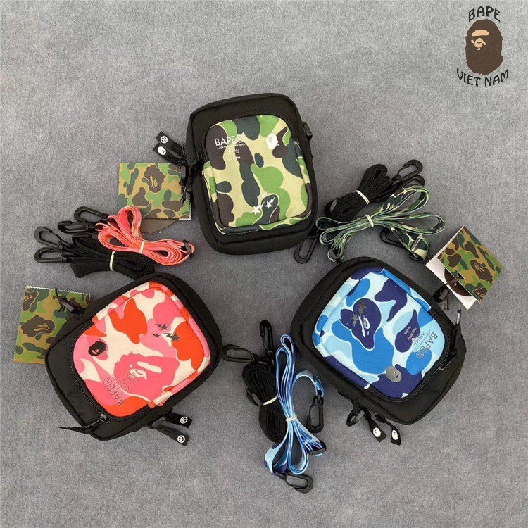 Túi đeo chéo Unisex Bape Camo, Mini Bag A Bathing Ape chống shock 3 màu Camo Green, Blue, Pink 1:1