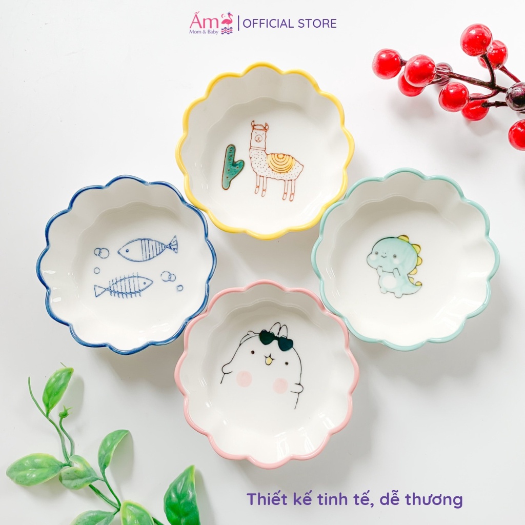 Bát Ăn Dặm Cho Bé  Bằng Sứ Có Viền  Hình Hoa Màu Sắc Bắt Mắt Dễ Thương Ấm Gift Decor Chịu Được Nhiệt Độ Cao