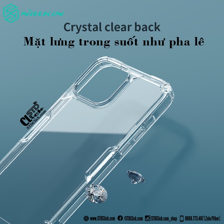 ỐP LƯNG IPHONE 13 PRO MAX NILLKIN NATURE TPU PRO LƯNG KÍNH PC TRONG VIỀN DẺO CHÍNH HÃNG