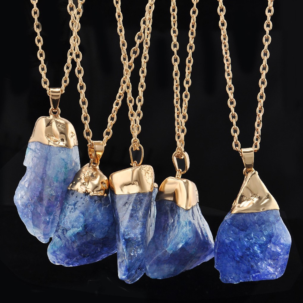 Mặt dây chuyền bằng đá tự nhiên Amethyst mạ vàng
