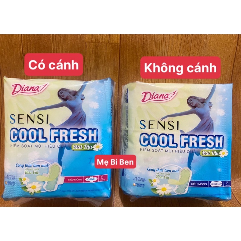 (HOA CÚC) Băng Vệ Sinh Diana Sensi Cool Fresh Hoa Cúc Mát Dịu Siêu Mỏng Cánh/Không gói 8 miếng mặt bông - Chính Hãng