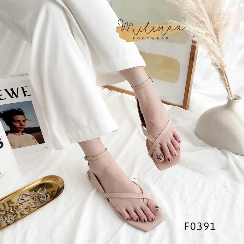 LA GIÀY SANDAL NỮ ĐẾ BỆT QUAI MÃNH XỎ NGÓN CHỮ X PHỐI HẬU VÒNG CỔ F0391