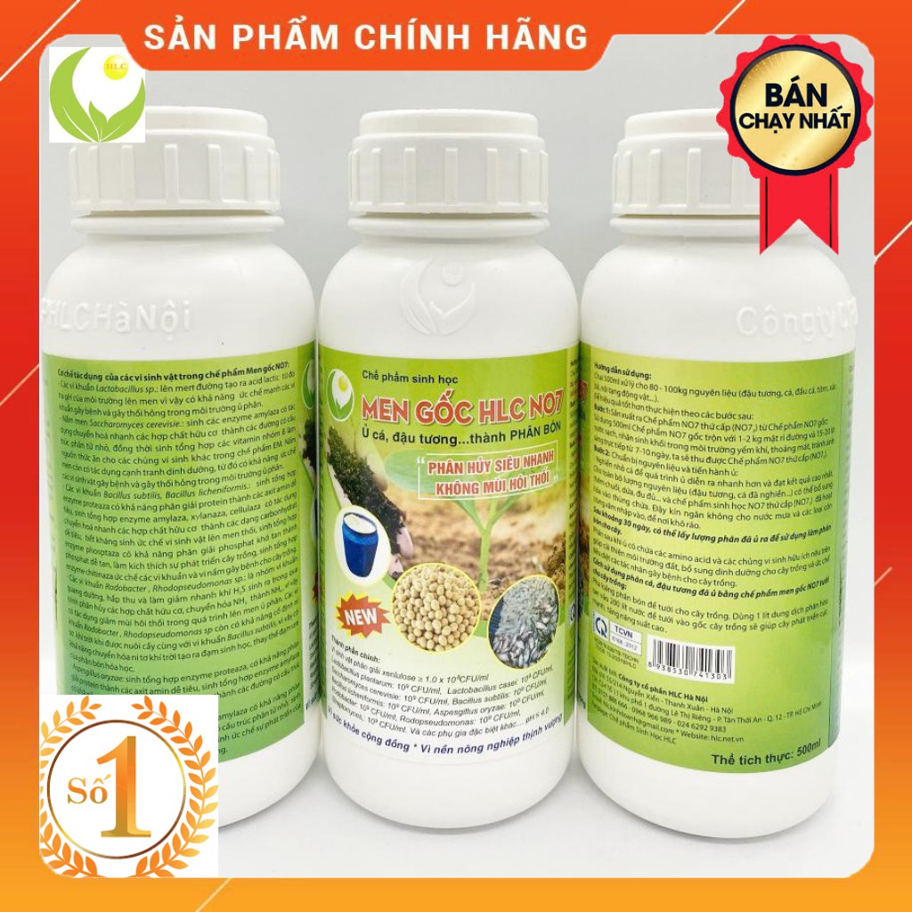 MEN GỐC HLC NO7 500ML - CHUYÊN Ủ CÁ, ĐẬU TƯƠNG, BÁNH DẦU LÀM PHÂN BÓN CHO CÂY TRỒNG, PHÂN HỦY NHANH, KHÔNG HÔI THỐI