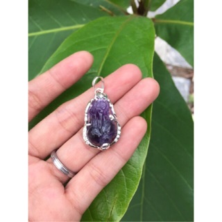 Mặt Tỳ Hưu thạch anh tím bọc bạc ta